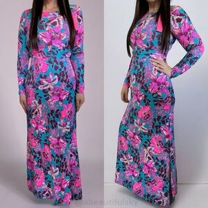 LILLY PULITZER NESSI MAXI SET BLUE RHAPSODY ORCHID YOU NOT LONG SLEEVE